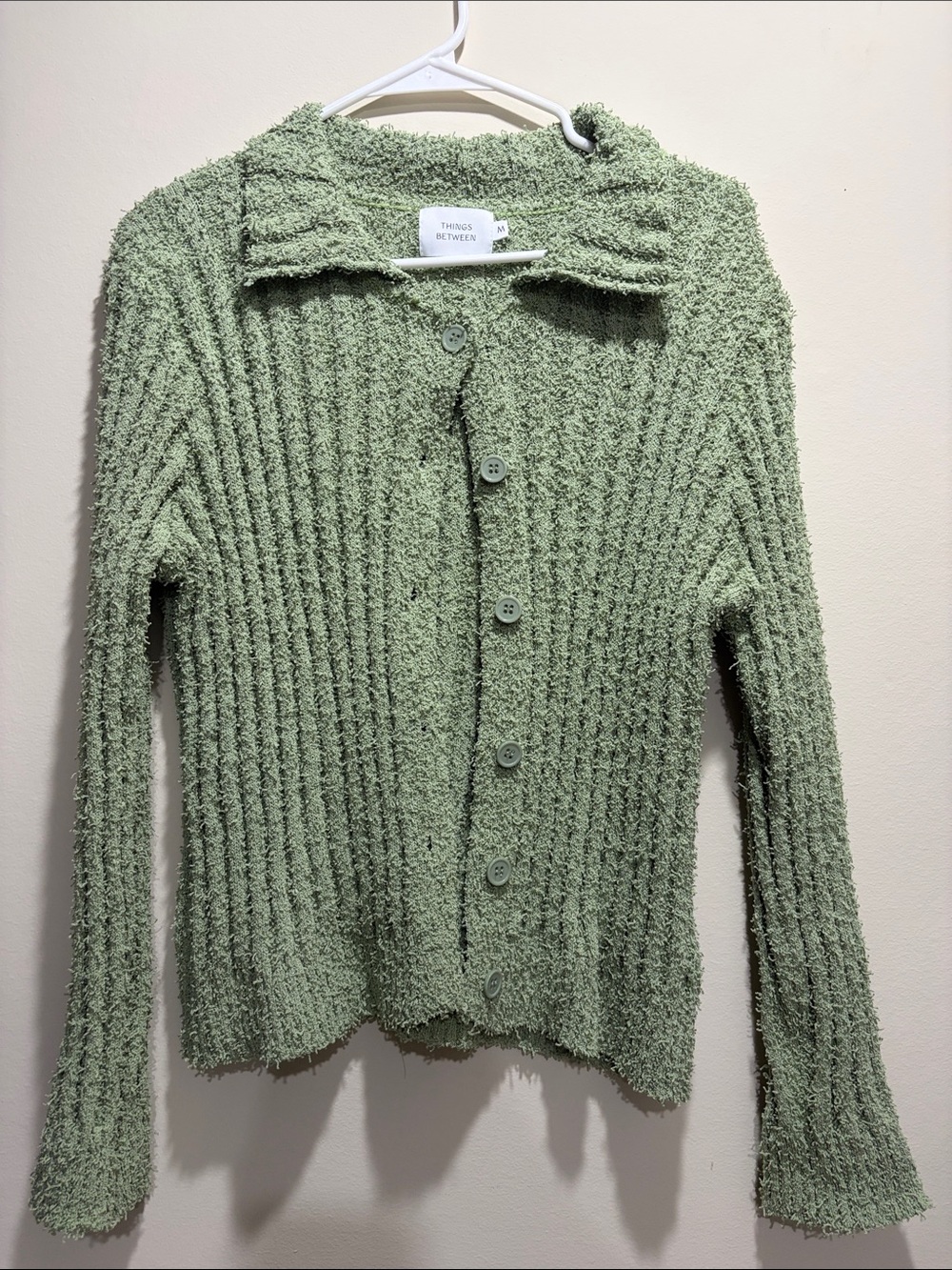 Things Between Sage Green Button-Up Textured Sweater